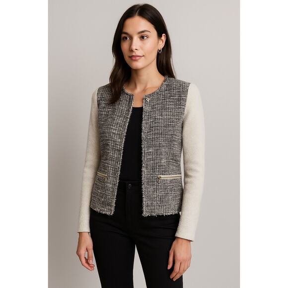 Anthropologie Cartonnier Two Tone Gray Tweed Cardigan Size XS Academia Preppy - Picture 1 of 10